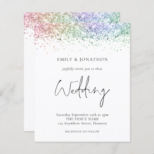 Papier Faire-part de mariage de Parties scintillant arc-e (Devant / Derrière)