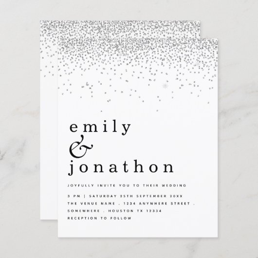 Papier Faire-part de mariage de Parties scintillant d'arg (Devant / Derrière)
