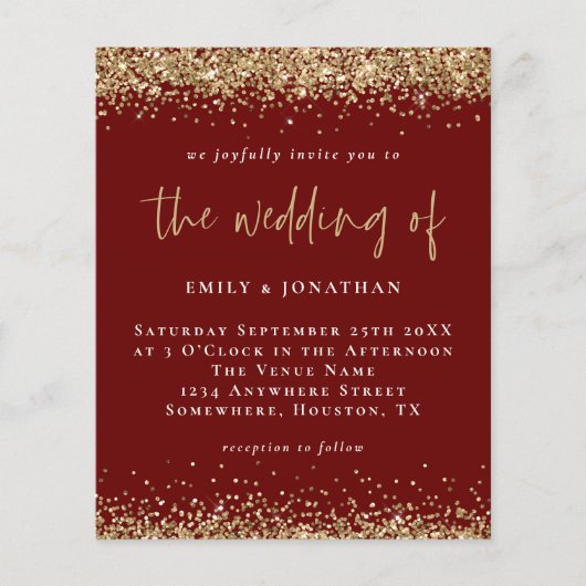 Papier Faire-part de mariage de Parties scintillant d'or (Devant)