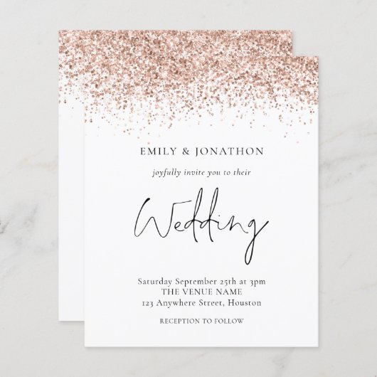 Papier Faire-part de mariage de Parties scintillant d'or (Devant / Derrière)