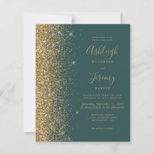 Papier Faire-part de mariage de Parties scintillant en or (Devant)