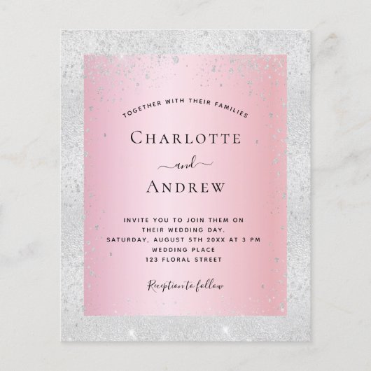 Papier Faire-part de mariage de parties scintillant rose (Devant)