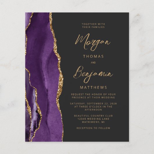 Papier Faire-part de mariage de script d'agrégation d'or (Devant)