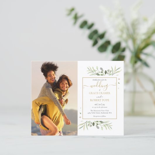 Papier Faire-part de mariage de script de photos de verdu (Debout devant)