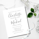 Papier Faire-part de mariage de script de signature du bu<br><div class="desc">Doté de noms de style signature,  cet élégant faire-part de mariage gris et blanc budget peut être personnalisé avec vos informations en lettrage gris chic. Conçu par Thisisnotme©</div>