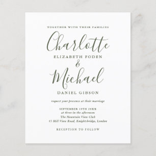 Papier Faire-part de mariage de script d'olive simple bud