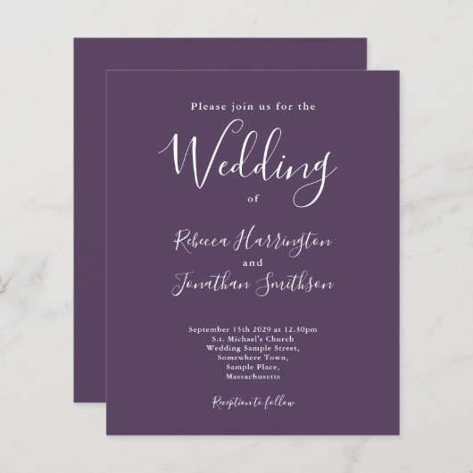Papier Faire-part de mariage de script moderne à budget p (Devant / Derrière)