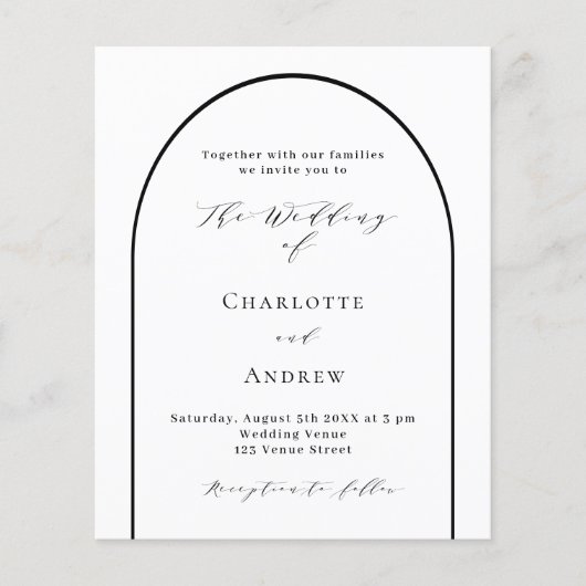 Papier Faire-part de mariage de script moderne en arche n (Devant)