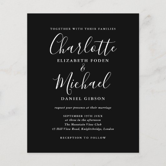 Papier Faire-part de mariage de script noir (Devant)