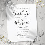 Papier Faire-part de mariage de script noir et blanc Budg<br><div class="desc">Avec des noms de style signature,  cette élégante faire-part de mariage noire et blanche budget peut être personnalisée avec vos informations en lettres chic. Conçu par Thisisnotme©</div>