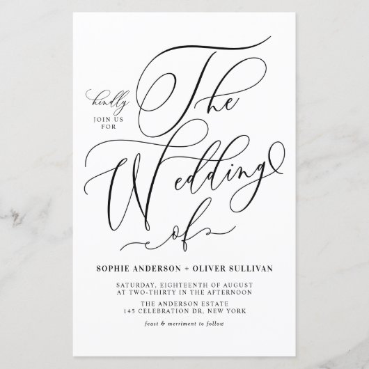 Papier Faire-part de mariage de script noir Whimsical (Devant)
