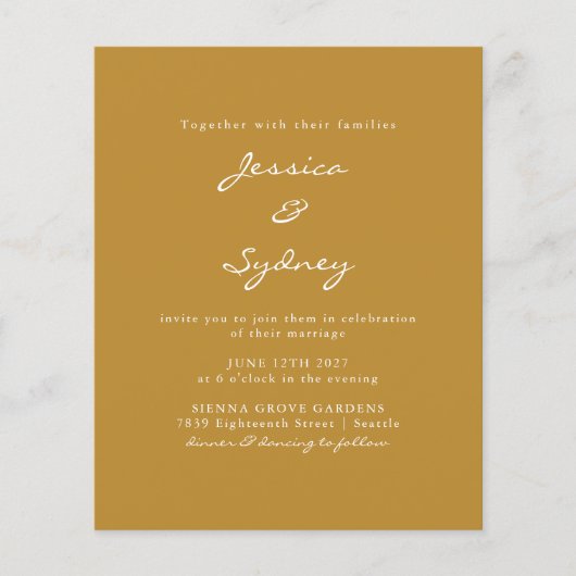 Papier Faire-part de mariage de script ocre moderne Budge (Devant)