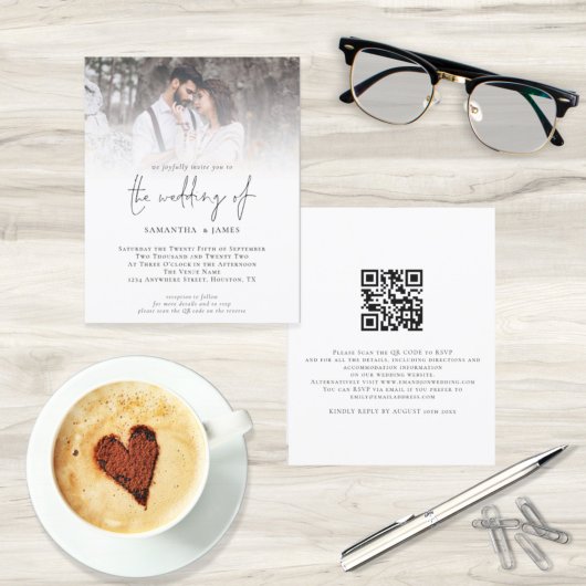 Papier Faire-part de mariage de script photo de code QR d