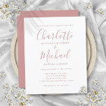 Papier Faire-part de mariage de script Rose Dusty Budget<br><div class="desc">Doté de noms de style signature,  cet élégant faire-part de mariage rose à budget poussiéreux peut être personnalisé avec vos informations en lettrage chic. Conçu par Thisisnotme©</div>
