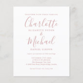 Papier Faire-part de mariage de script Rose Dusty Budget (Devant)