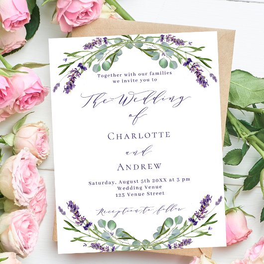 Papier Faire-part de mariage de script violet de fleurs d
