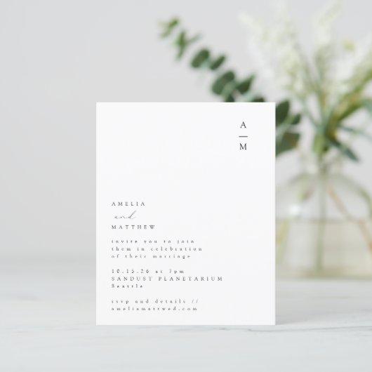 Papier Faire-part de mariage de texte Monogramme minimal  (Debout devant)