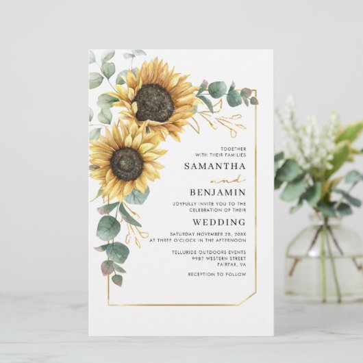 Papier Faire-part de mariage de tournesol vert Eucalyptus (Debout devant)