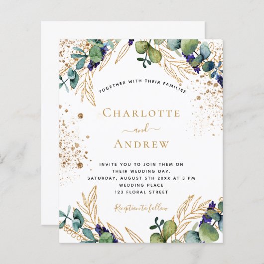 Papier Faire-part de mariage de verdure à l'eucalyptus bu (Devant / Derrière)