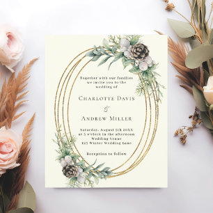 Papier Faire-part de mariage de verdure de pin d'ivoire