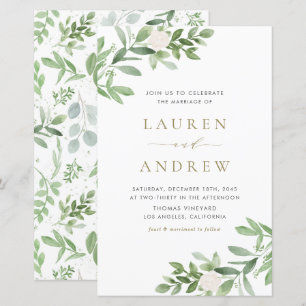 Papier Faire-part de mariage de verdure et de fleurs blan