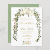 Papier faire-part de mariage de verdure fleurie d'ivoire (Devant / Derrière)