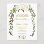 Papier faire-part de mariage de verdure fleurie d'ivoire (Devant)