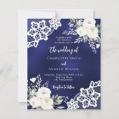 Papier Faire-part de mariage dentelle bleu blanc roses (Devant)
