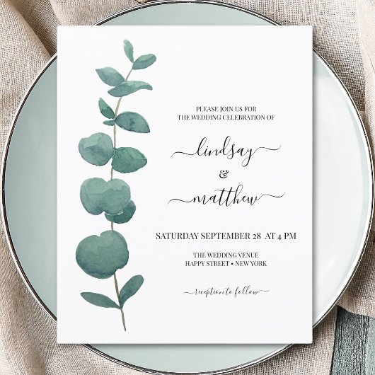 Papier Faire-part de mariage d'eucalyptus minimal du budg