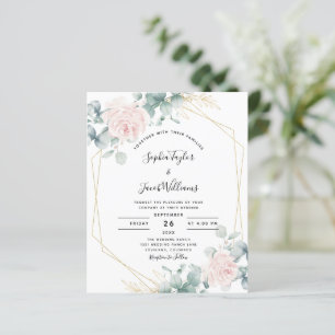 Papier Faire-part de mariage d'Eucalyptus rose budget