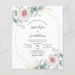 Papier Faire-part de mariage d'Eucalyptus rose budget