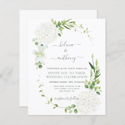 Papier Faire-part de mariage d'hydrangée blanche rustique (Devant / Derrière)