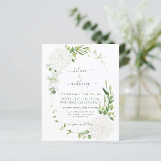 Papier Faire-part de mariage d'hydrangée blanche rustique (Debout devant)