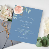 Papier faire-part de mariage doré bleu poussiéreux rose