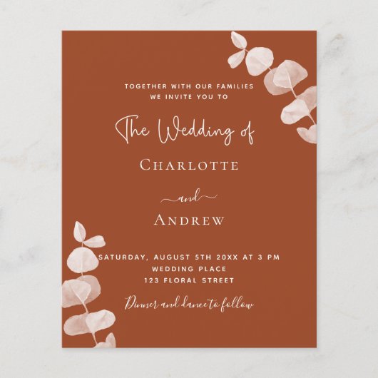 Papier Faire-part de mariage du budget de l'eucalyptus or (Devant)