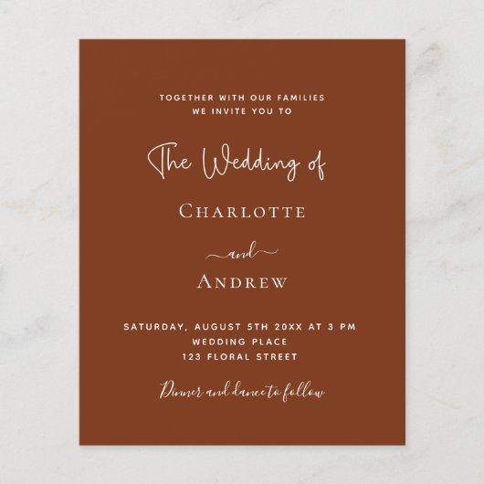 Papier Faire-part de mariage du budget du script de rouil (Devant)