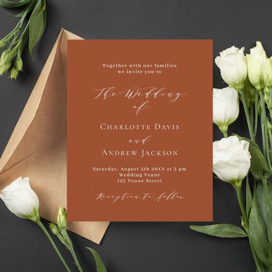 Papier Faire-part de mariage du budget du script orange b