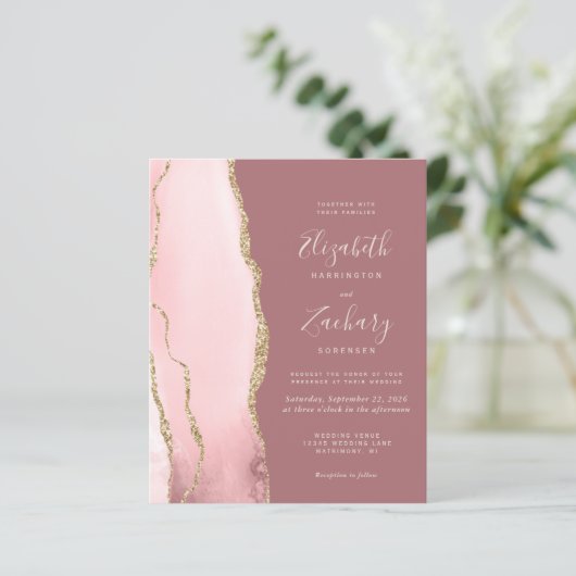 Papier Faire-part de mariage du Rose d'âge or Blush Budge (Debout devant)