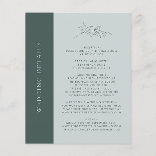 Papier Faire-part de mariage émeraude budgétaire en une s (Dos)