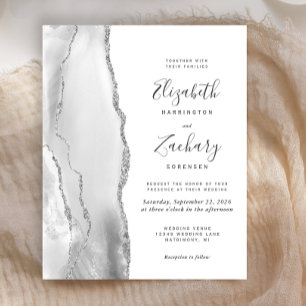 Papier Faire-part de mariage en agate grise, blanche et a