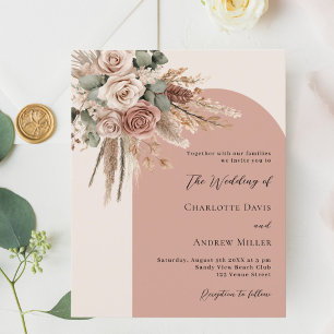 Papier Faire-part de mariage en arc de pampas rose beige