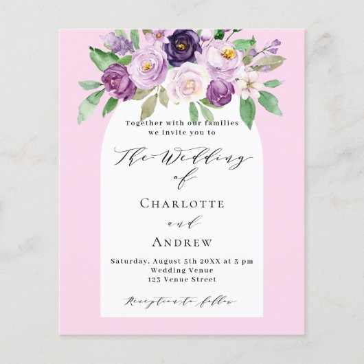 Papier Faire-part de mariage en arc rose pourpre (Devant)