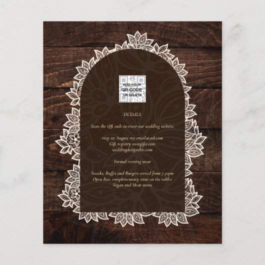 Papier Faire-Part de Mariage en Bois Gypsophile Dentelle  (Dos)