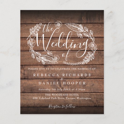 Papier Faire-part de mariage en bois rustique de budget a (Devant)