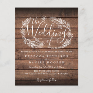Papier Faire-part de mariage en bois rustique feuillage B