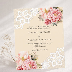 Papier Faire-part de mariage en dentelle florale rose bei