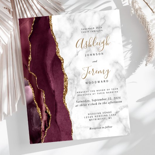 Papier Faire-part de mariage en marbre agate dorée de Bou