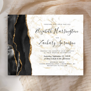 Papier Faire-part de mariage en marbre d'agate noir or bu