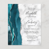 Papier Faire-part de mariage en marbre sarcelle argenté a (Devant)