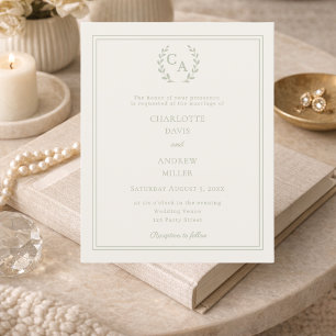 Papier Faire-part de mariage en monogramme vert sauge ivo